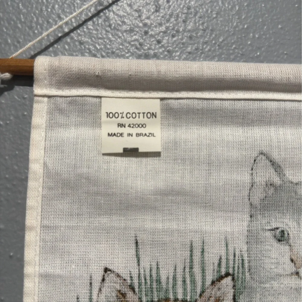 Vintage 1990 Kitten Cat Fabric Wall Calendar Tea Towel Cotton 15x25 Brazil Decor